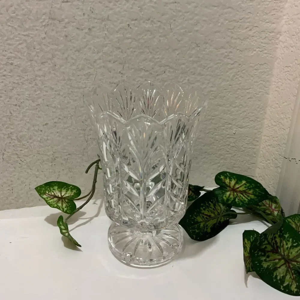 Lead Crystal Etched Hurricane Footed Candle Holder Fifth Avenue Crystal Poland
